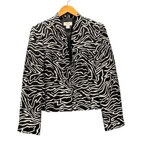 Vintage Talbots Jacket Womens 8 Zebra Print Black White Silk Wool Zip Up